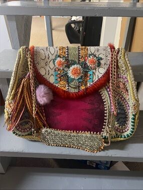 Vintage Boho Embellished Multicolor Shoulder Bag